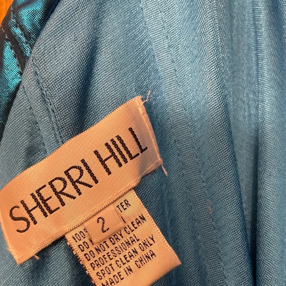 Sherri Hill Strapless Metallic Blue Dress - Picture 3 of 5
